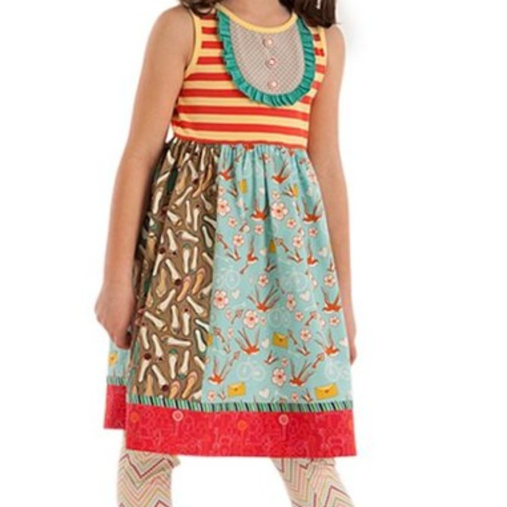 MALTILDA JANE DRESS Yellow, Orange, & Aqua blue size 6